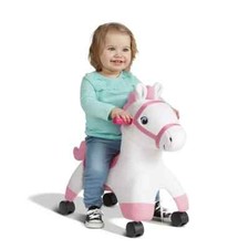 Rolling Pony Toddler Ride on Horse Children Pink and White Girls Toy Indoor Soft