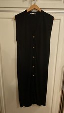 Zara Sz L Black Ribbed Button Up Sleeveless Dress