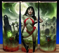 Vampirella Sexy Vampire in Graveyard with Blood Cup Mug Tumbler 20 oz