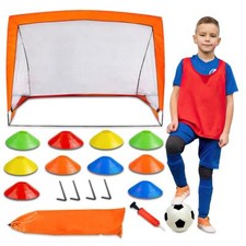 Kids Soccer Football Goal Set Inflatable Ball Pump 10 Cones Pegs Easy Carry Bag