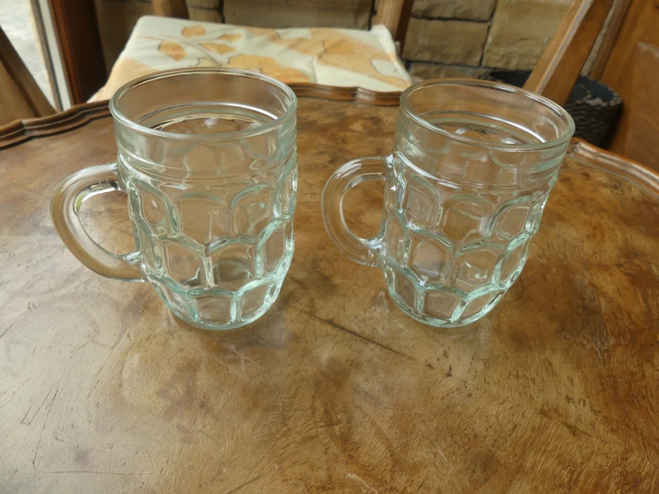 Arts de la table Verrerie Paire de chopes à bière en verre Reims France - Photo 2/4