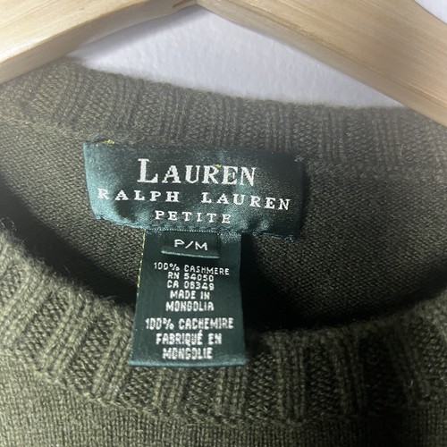 Lauren Ralph Lauren Green Cashmere Pullover Sweater Size Petite Medium - Picture 5 of 6