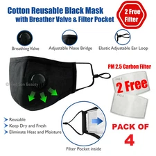 FREE 8PCS FILTERS + 4PCS COTTON RESPIRATOR FILTER FASHION FACE BLACK MASK PACK