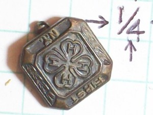 PIN 4H FOUR H 4 SHAMROCK FIRST NY ½” SQUARE SOME LOGO ON BACK DIG FIND – SOME DI