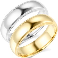 Wellingsale 14k Yellow / White Gold Solid 6mm CLASSIC FIT Milgrain Wedding Band