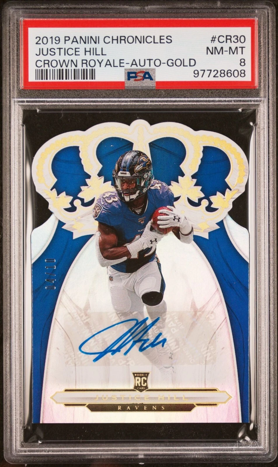 Justice Hill Panini Chronicles Crown Royale #CR30 Autograph-Gold