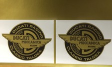 DUCATI MECCANICA Classic Motorcycle stickers decals 75mmx58mm x2 Black & Gold