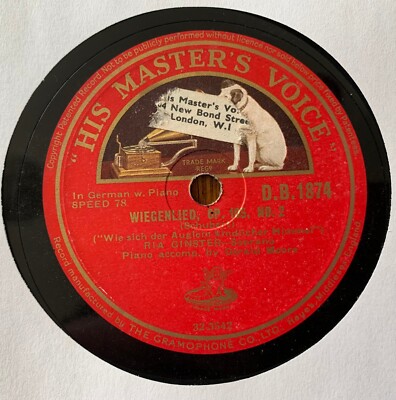 RIA GINSTER SCHUBERT WIEGENLIED CP105 No2  12'' SHELLAC 78rpm HMV DB 1874  VG+