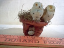 2 Mini Owls in handcrafted flower pot w/light and tiny eggs
