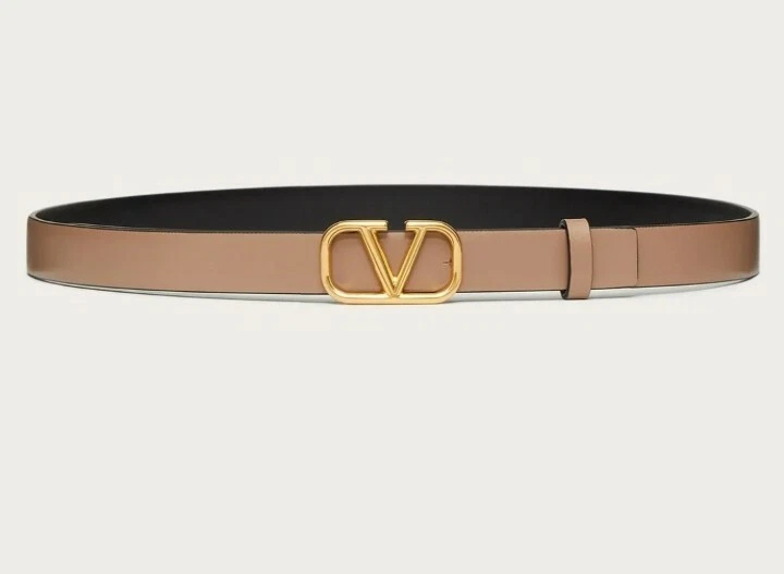 Reversible Vlogo Signature Belt In Glossy Calfskin 20 Mm for Woman in  Smokey Beige/black