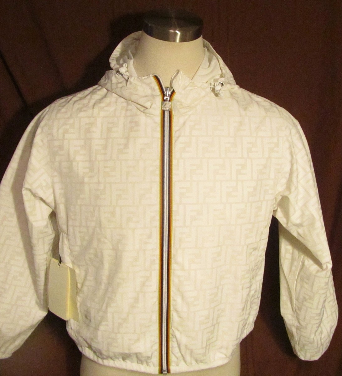 Fendi Women's Reversible Windbreaker K-way FF Jacket, White, Nylon