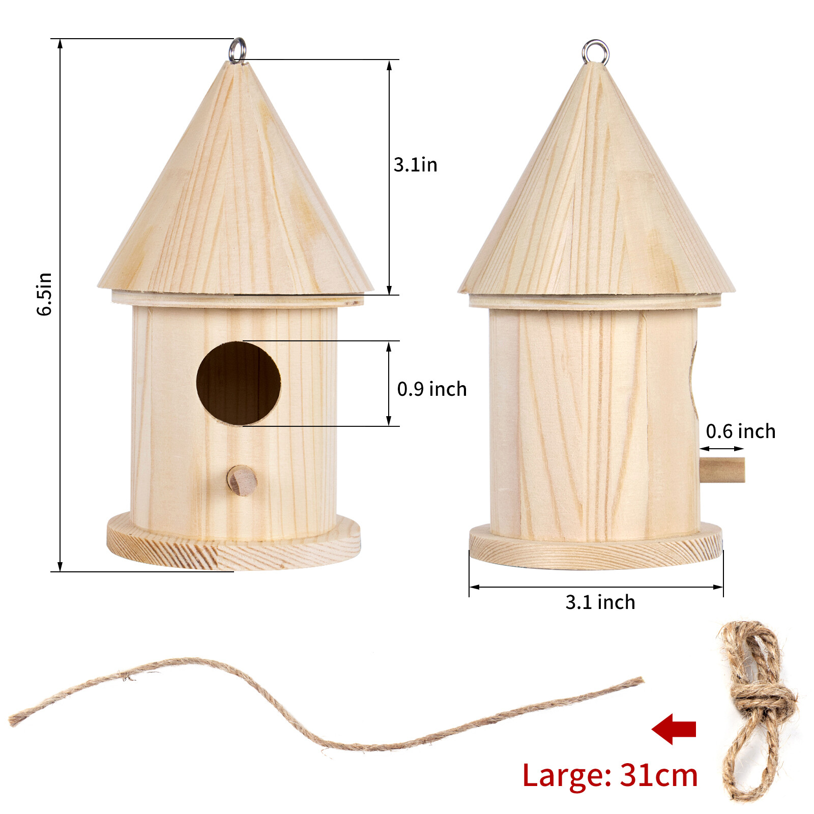 Bird Houses for Outside Set of 3 with Pole Natural Wooden Weatherproof