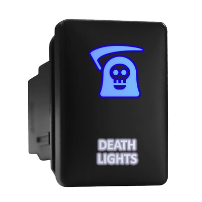 DEATH LIGHTS Blue/White Backlit Short Push Button 1.28''x 0.87'' (Fit: Toyota)