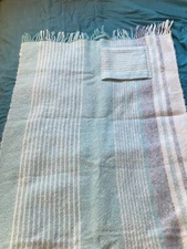 Vintage throw lap blanket 2 pocket fringed wool 24" X 72" 