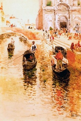 GONDOLIERS 1891 VENICE CANAL ITALY IMPRESSIONISM PAINTING BY CHILDE HASSAM REPRO