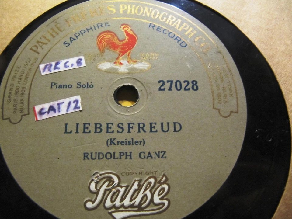 PATHE 1919 RUDOLPH GANZ PIANO Kreisler Liebesfreud / Schubert Rosamunde 27028 - Image 2 of 2