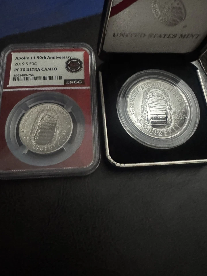 RARE 2019-P Apollo 11 50th Silver Dollar & 2019-S Apollo 11 50th Silver Half $💥 - Image 2 of 4