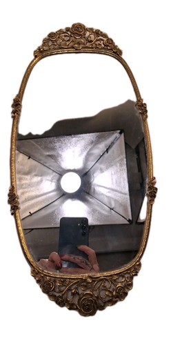 Specchio grande ovale vanità Matson oro motivo rose Ormolu 17" x 8" T420 vintage  - Foto 1 di 10