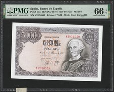 i-200411 Spain 5000 Pesetas 1976 (ND 1978). PMG 66 EPQ