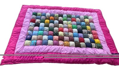 Handmade Puff Comforter Quilt Patchwork Pink Cotton 48x72 Child Throw Bed Topper
