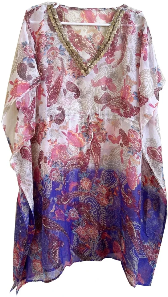 亮片工作佩斯利印花雪纺和服上衣衬衫束腰外衣长衫 L-36 — 第 2/4 张图片