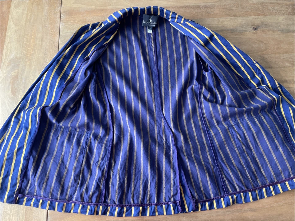Chaqueta Ralph Lauren años 70 para mujer talla 8 azul/amarillo a rayas 100 % algodón EE. UU. Foto 4 de 4