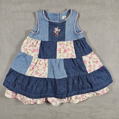 The Childrens Place Dress Girls 12 Month Denim Patchwork Corduroy Floral Y2K