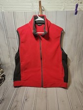EDDIE BAUER Red/Gray ZIP FRONT FLEECE VEST With Pockets Mens Size Large