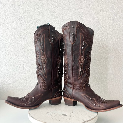 Lane COSSETTE Womens Cowboy Boots 10 Brown Leather Western Cowgirl Mid Calf Tall - Picture 9 of 14