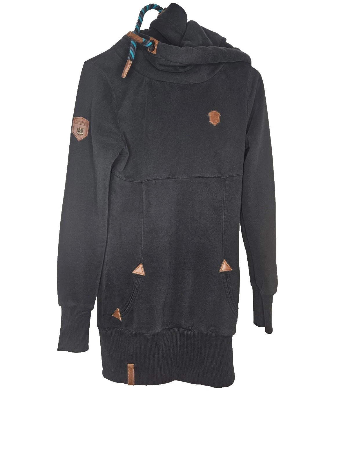 Naketano Womens Hoodie Dress M Black Long Sweatshirt Tunic Pullover Streetwear