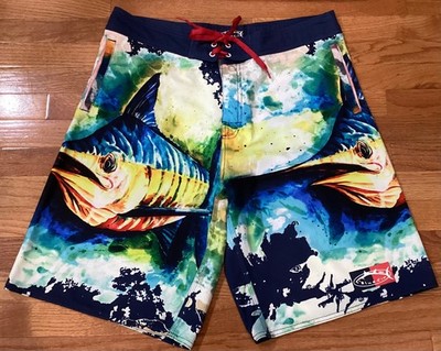 Blue Fin Pop Marlin Board Shorts Sz 38 Quick Dry Lightweight Pockets Cargo EUC