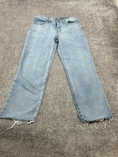 Rewash High Rise Straight Button Fly Raw Hem Women's size 7 Blue Denim Jeans