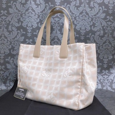 CHANEL New Travel Line Beige Nylon Tote MM Bag Handbag A15991