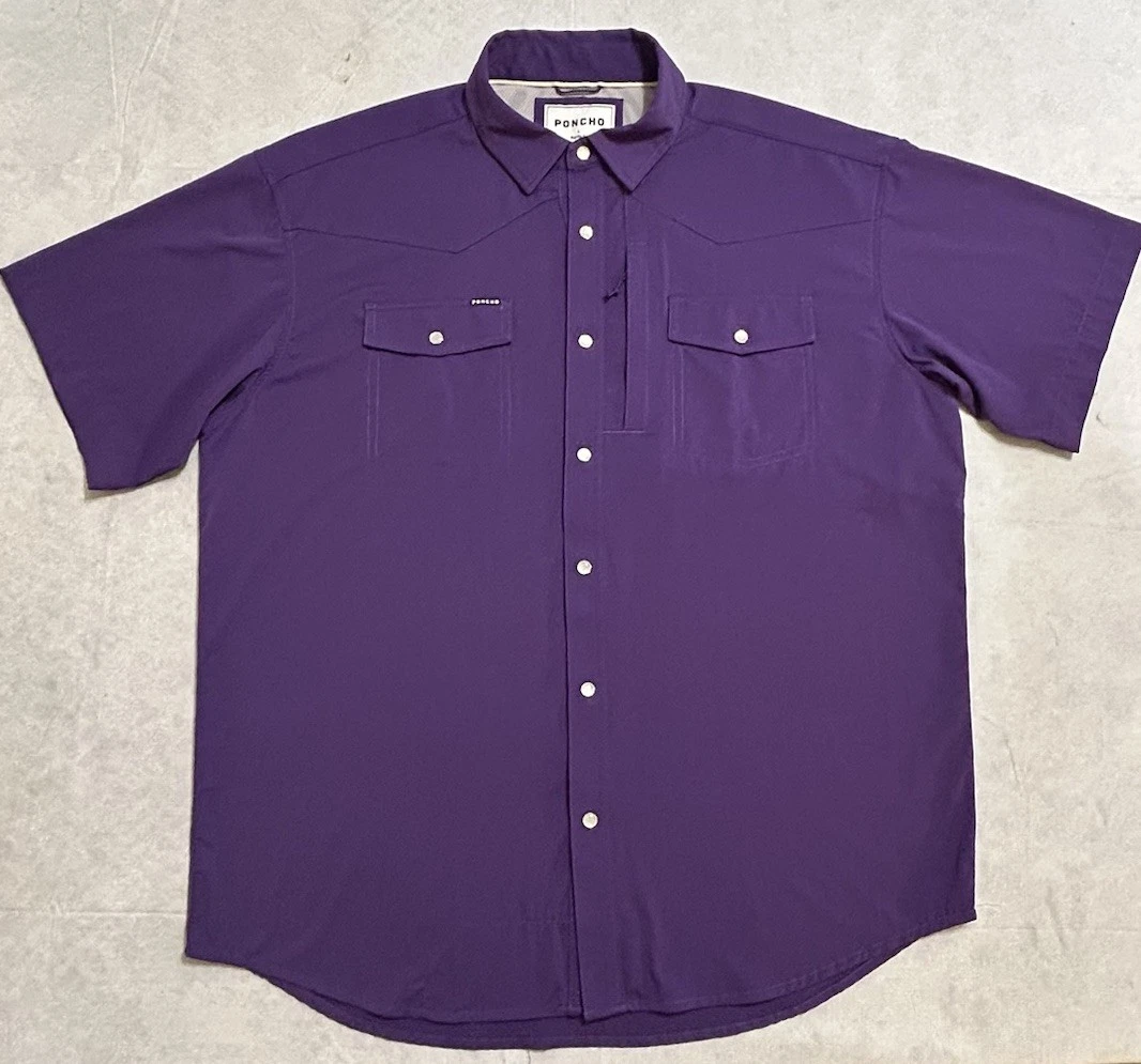 Poncho Shirt Mens Large Pearl Snap Purple Fishing Vented Outdoors