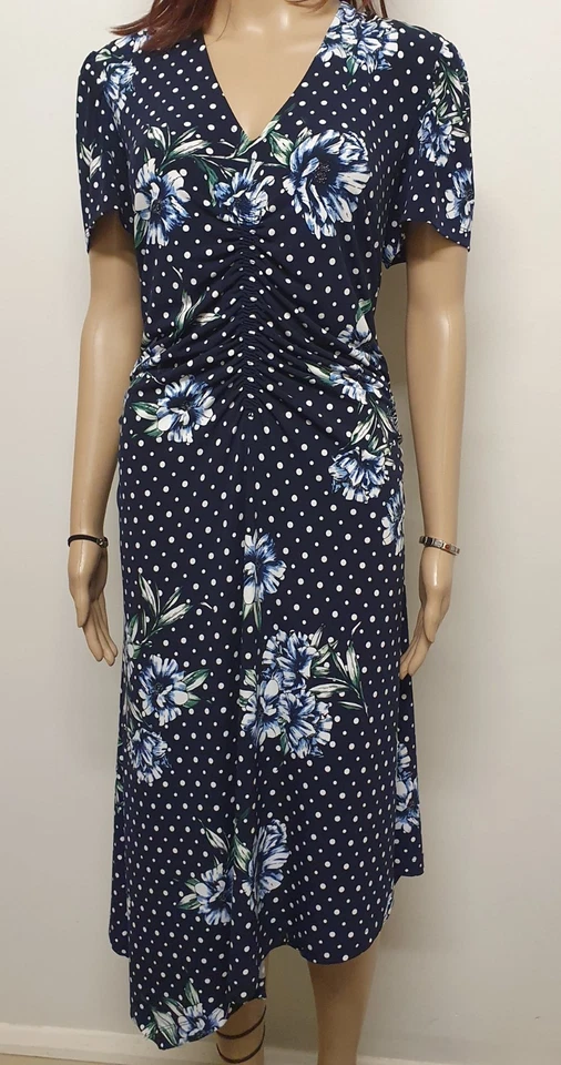 Joseph Ribkoff 16 Or 18 Floral Print Dress. Stretch. Ruched . Asymmetric Hem