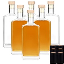 6Pack 250ML/8oz Square Wine Bottles Glass Bottles with Lid 6