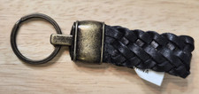Vintage Black Braided Leather Key Ring or Key Fob 4" x 1-1/4"