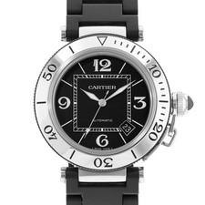 Cartier Pasha Seatimer W31077U2 2790 40mm Large Black Dial Steel Mens Watch Box
