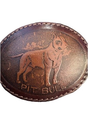 Leather Pit Bull Belt Buckle with Beautiful Stitching and Textured Details