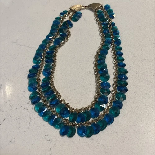 Chain Blue Green Beaded Necklace Women's Costume Jewelry-Vintage Drop Double