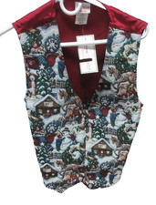 Vintage Bobbie Brooks Christmas Vest Women 14-16 Tapestry Snowman 90s NEW