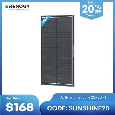 Renogy 200W ShadowFlux Anti-shading N-Type Solar Panel 25% High-Efficiency