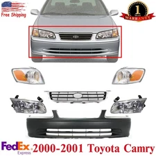 Front Bumper Cover + Grille + Headlights +Corner Lights For 2000-01 Toyota Camry