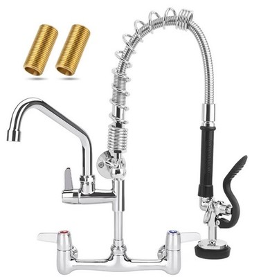 Commercial Sink Faucet with Sprayer, 21 Inch/8 in adj. cntr., 8 in. add on spout