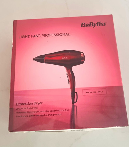 BaByliss Expression Dryer 2000W Lightweight Red Hair Dryer 2 Speed 3 Heat