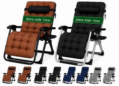 75cm extra breiter Zero Gravity Relaxsessel gepolstert klappbar Garten Camping 200kg