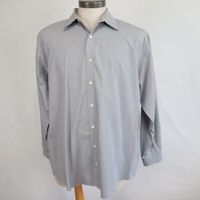 Kenneth Cole Reaction Shirt Mens XL 17.5 34/35 Button Gray Striped Long Sleeve