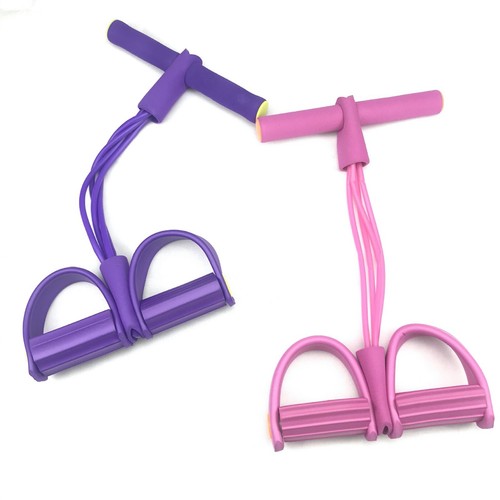 Foot Pedal Resistance Elastic Rope Band Handle Pedal Puller Sit-ups Rally Pink - Picture 5 of 7