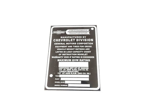 DATA PLATE FITS TO VINTAGE CLASSIC CHEVY CHEVROLET TRUCK 1957-1959 #V402-8 - Bild 3 von 5