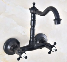 Wall Mount Black oil Antique Brass Bathroom Sink Faucet Kitchen Mixer Tap 2nf459